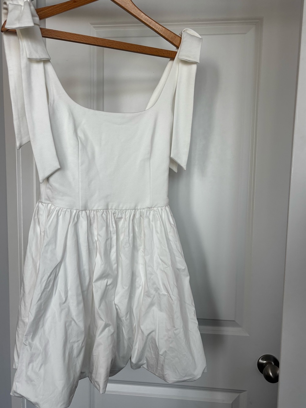 Camila Coelho White Mixed Media Bubble Mini Dress